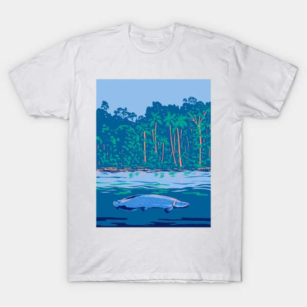 Arapaima in the Amazon River or Río Amazonas in South America WPA Art Deco Poster T-Shirt by retrovectors